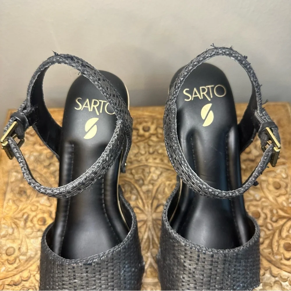 Franco Sarto Wally Rafia Black Platform Pump Sz 8